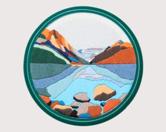 Schema per ricamo Lake Louise: paesaggio canadese per principianti (PDF)