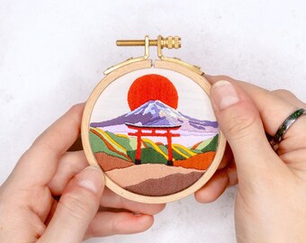 富士山の刺繍パターン：日本の風景画（PDFデジタルチュートリアル