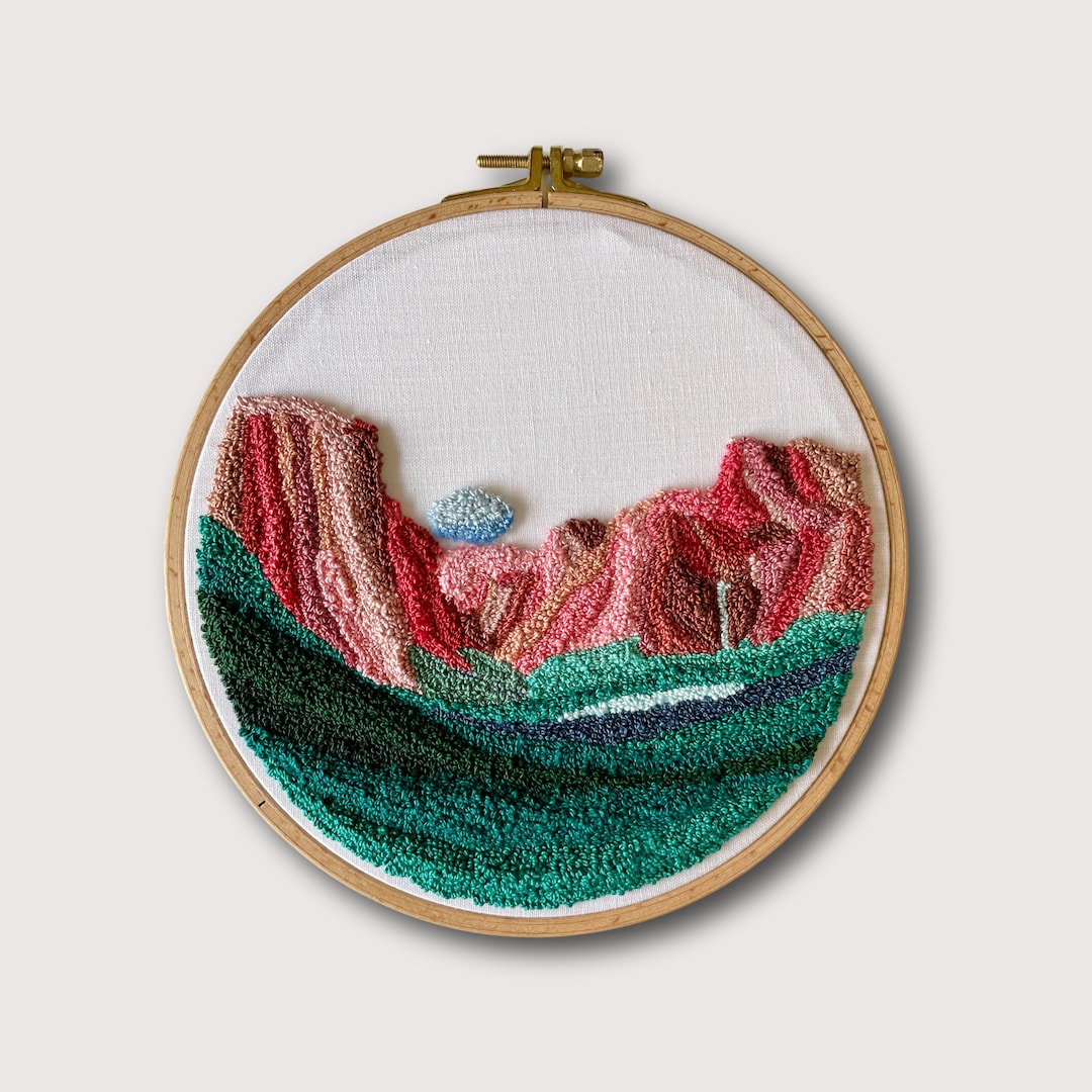 カントリー調　刺繍絵 ヨセミテ渓谷のパンチニードルパターン：初心者向け刺繍（PDFガイド