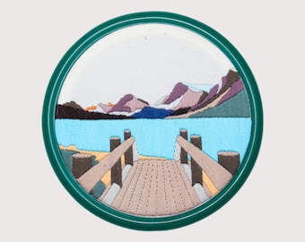 山の刺繍画 ボウ・レイクの刺繍パターン：初心者向け山の風景（PDF） - Etsy 日本
