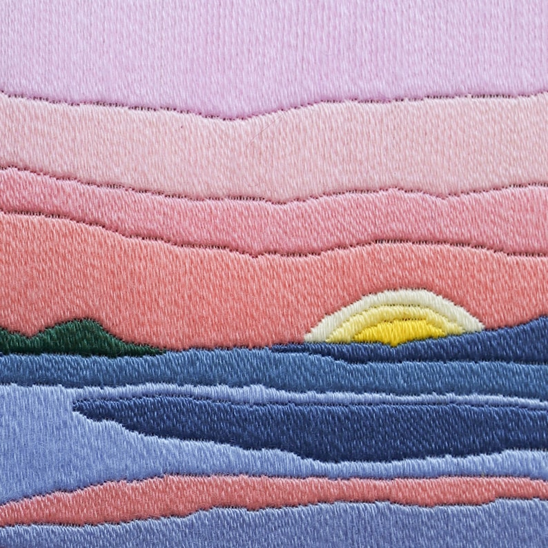 Sunset Ocean Scene Embroidery Pattern Satin Stitch Digital Pattern for ...