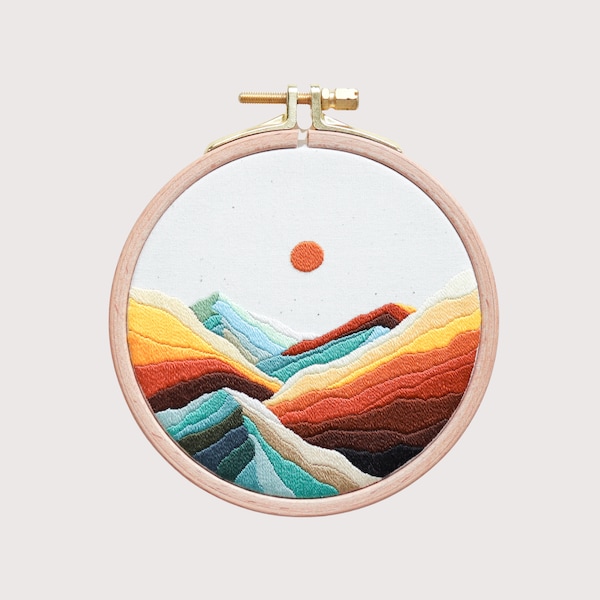 Orange & Teal Mountain Range Embroidery Pattern PDF Digital Tutorial Modern Hand Embroidery DIY Embroidery Hoop Art Mountain Embroidery