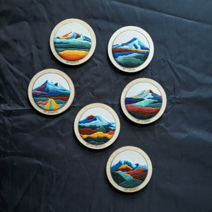 PNW Volcano Collection Embroidery Pattern | PDF Tutorial | Mt Rainier | Mt Baker | Mt Shasta | Mt Adams | Mt St Helens | Mt Hood Embroidery