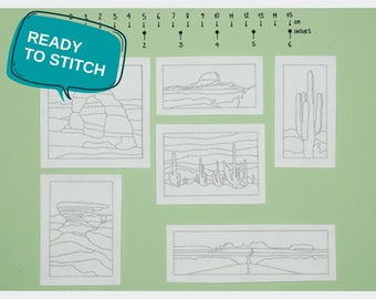 Wild West Stick and Stitch Patch Designs | Printed Mountain Themed Designs | Fabric Stabiliser Sheets | Embroidery Stick and Stitch Kit