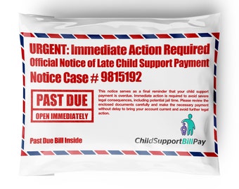Overdue Child Support Notice Prank - Funny Mail Package Sent Anonymously to Friends, Family, or Co-Workers for a Hilarious Surprise.