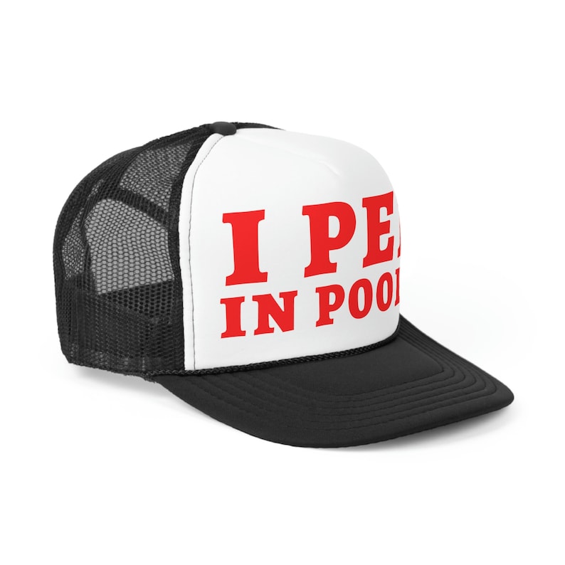 Funny Trucker Hat 'I Pee in Pools' Cap Red, White, and Blue Mesh Hat