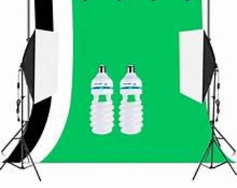 Inkeltech remote controlled Studio Lighting set w/ green screen backdrop.