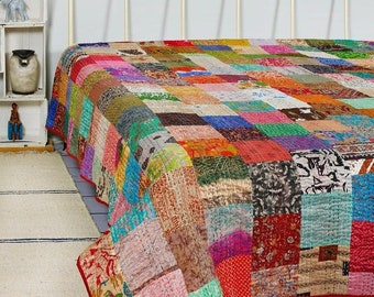 Boho Patchwork Quilt Kantha Quilt Handmade vintage Quilts Boho King Size Bedding ThrowBlanket Bedspread Quilting Hippie Quilts For Sale