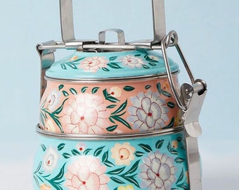 hand painted 2 tier lunch box - A dabba, or Indian-style tiffin carrier, Gift for her