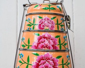 hand painted 3 tier lunch box Kashmiri art - A dabba, or Indian-style tiffin carrier, Gift for her, Lunch time Fun