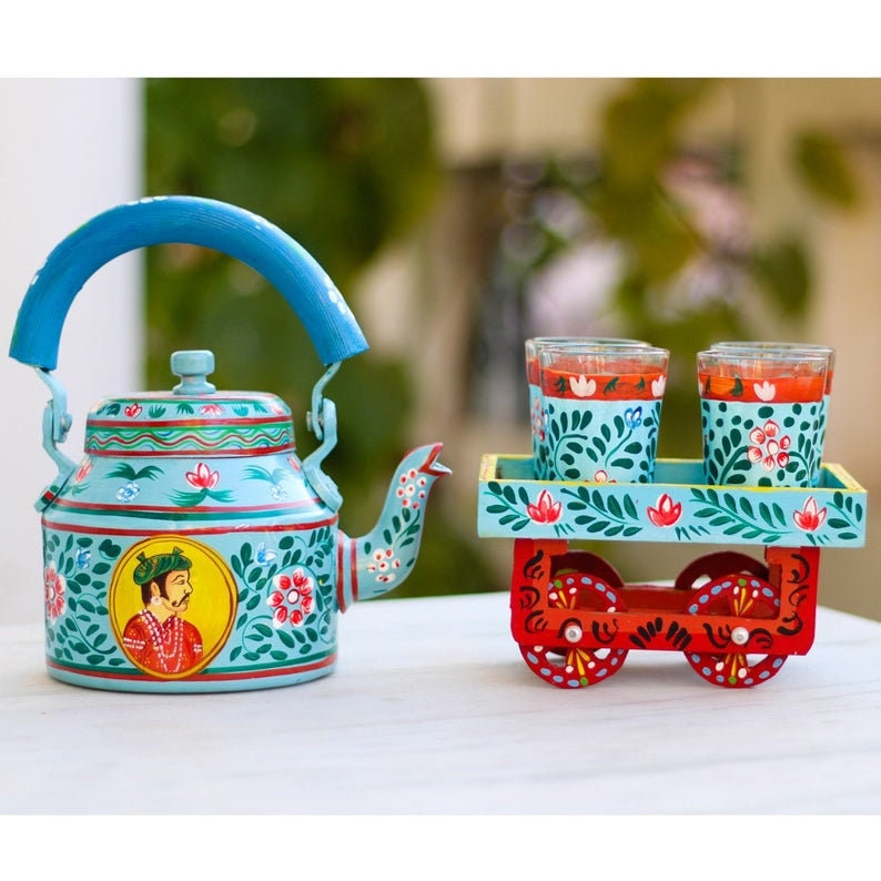 Kaushalam Hand Painted Tea Kettle Meraki Traditional Hand Painted