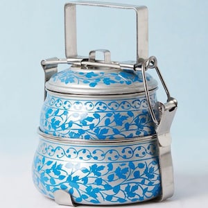 hand painted 2 tier lunch box Kashmiri art - A dabba, or Indian-style tiffin carrier, Gift for her, Lunch time Fun