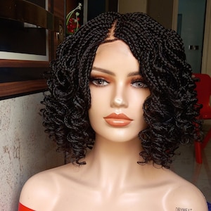 Latest short curly braided bob wig, braided wig, full lace wig, lace front wig, frontal wig, Bob wig, braid wig, box braid wig, Bob braidwig