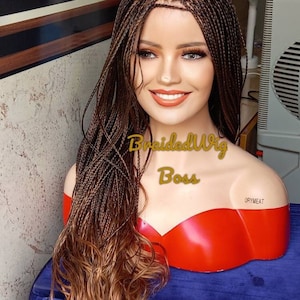 Spanish bouncy curls knotless braided wig on full lace wig, braided lace front wigs for black women, human hair braided wigs