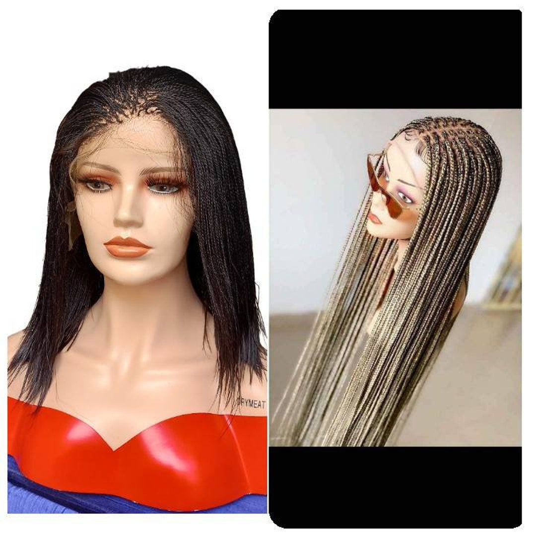 2 in One Set of Braided Wigs Micro Braid Wig Knotless Box Braid 100% ...