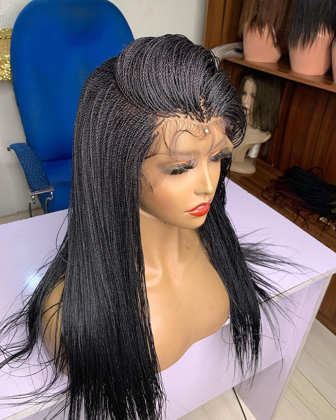 Lace Frontal Braided Wigs | Micro Box Braids - Express Wig Braids (41-60)inches Ankle Length / (4*4) Virgin Lace Closure