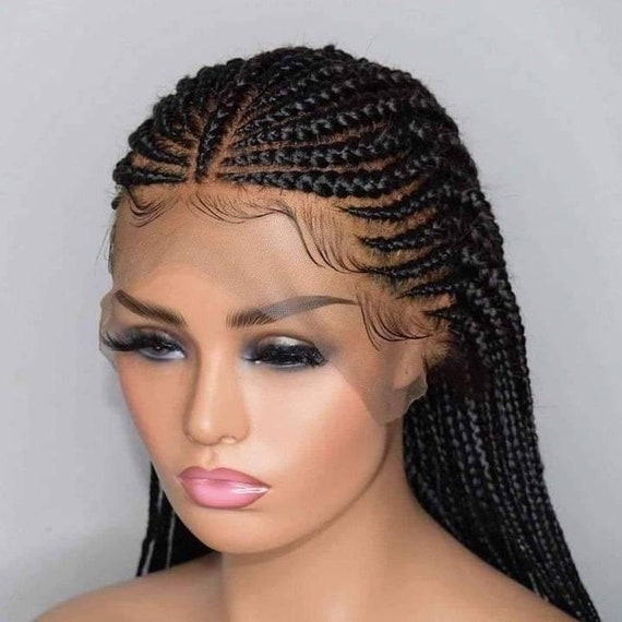 Ombre Face cap Ghana weave cornrow braided wig, human hair front lace  (13×6)