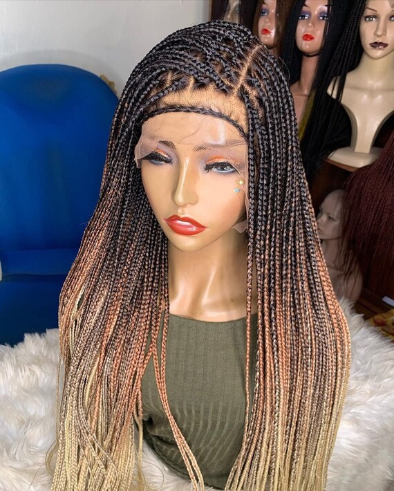 Ombre Brown Headband Wigs Long Box Braids Braided Wigs Synthetic Braiding  Hair