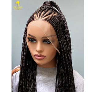 黒人女性用コーンロウ編み込みウィッグ フルレース＆レースフロント ロング合成ボックス編み込みウィッグ ハンドメイド編み込みレースウィッグ グルーレス 軽量