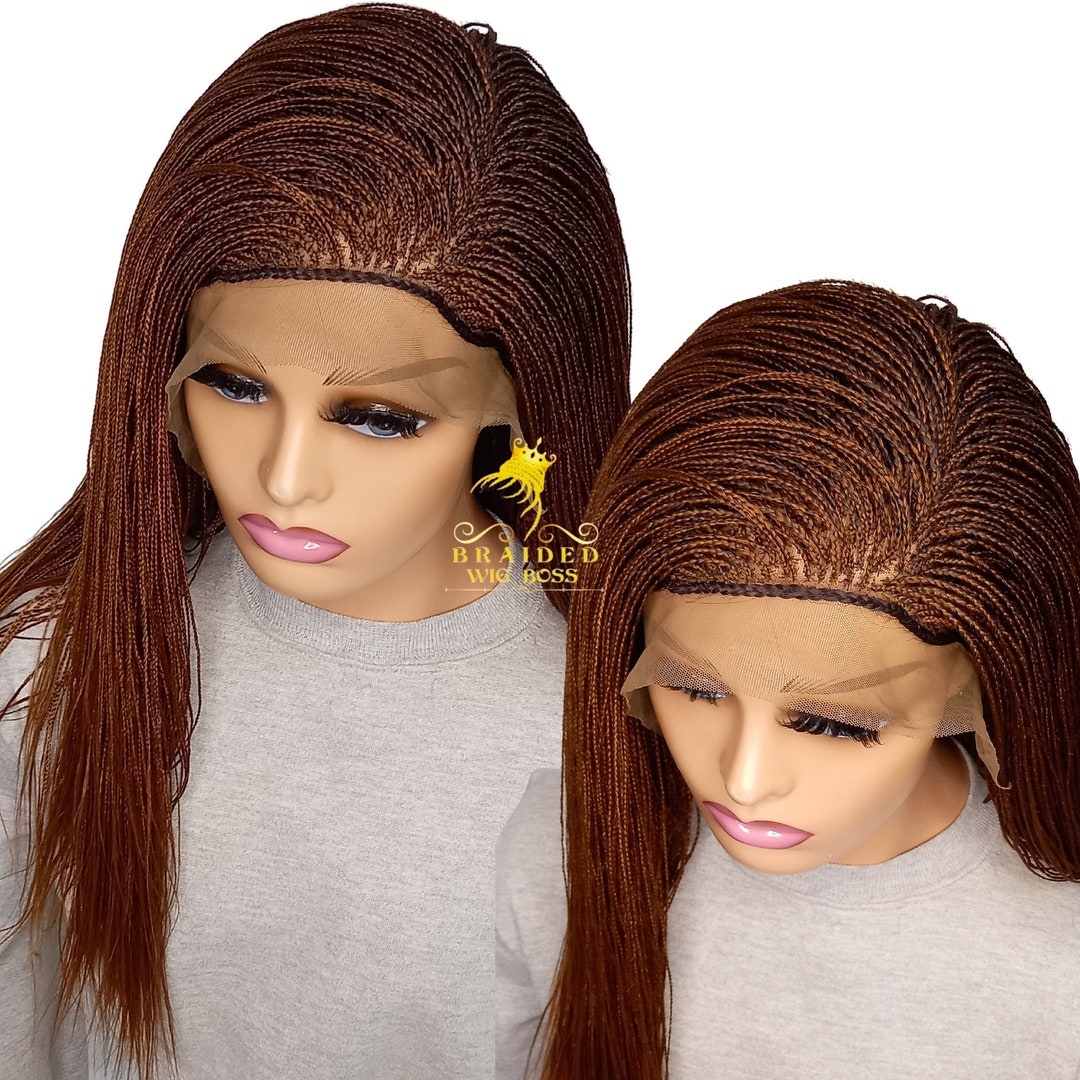 Micro Braided Wig for Black Women 13x6 Braided Lace Wig, Auburn Color