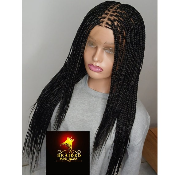 Ready to ship, full closure, micro braids, free parting, sales, braided  wigs, braids wigs - Wigs black, , braided, long, synthetic hair