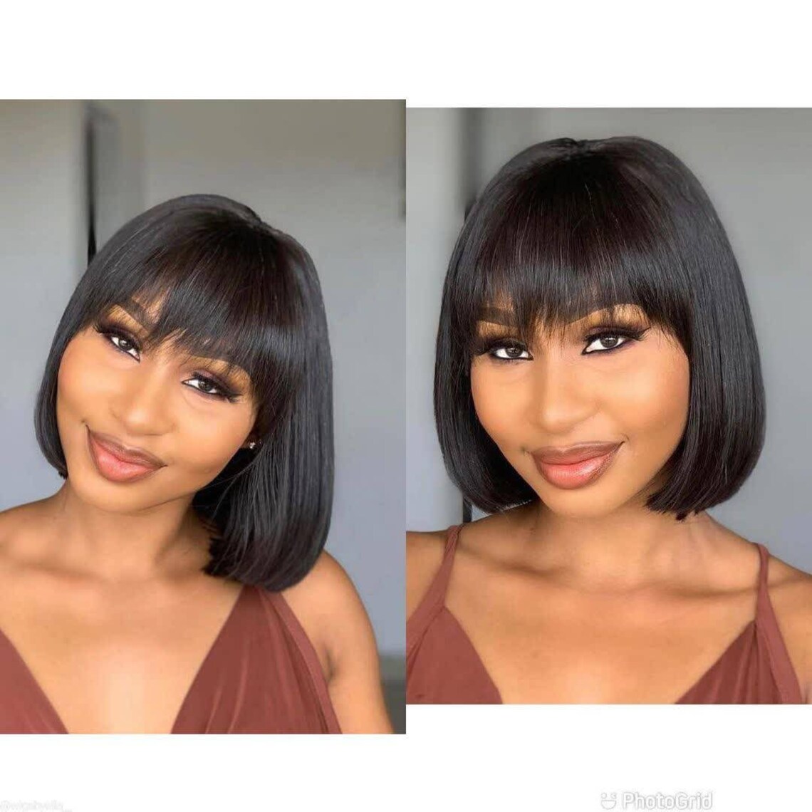 100 Human Hair Wig With Bang Short Natural Realistic Wig Non Etsy