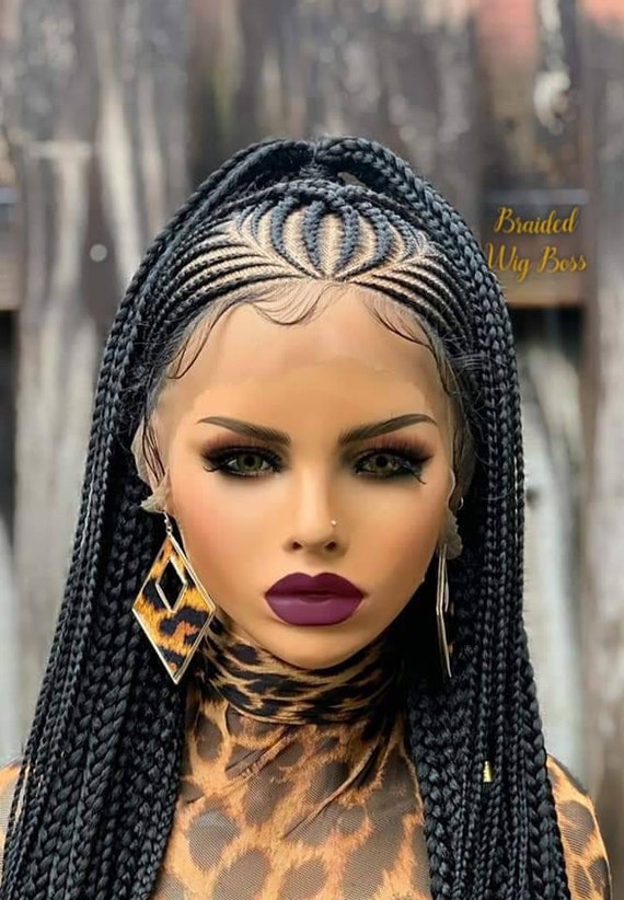 Braided Wig Full Lace Wig Braided Lace Front Wig Cornrow Wig Braided Wigs  for Black Women Braided Lace Wigs, Braid Wig Knotless Braid Wig 