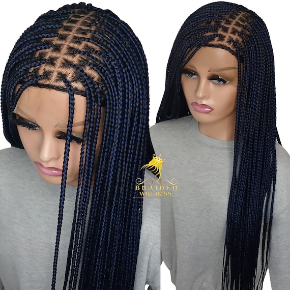 New Dark Blue Knotless Braid Wig Available on Full Lace Wig & Braided Lace  Front Wig African Braided Wigs for Black Women Box Braid Wig 