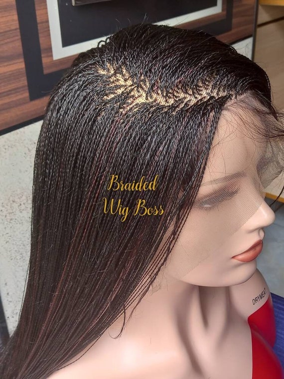 Full Lace Million Twist Wig Lace Wig With Touch of Burgundy Color Micro Braids  Lace Front Wig Braided Lace Front Wigs Lace Front Wigs Braids 