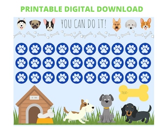 reward chart for kids, dog lover, behavior chart, printable sticker chart, sticker chart for toddler, positive reinforcement, potty training