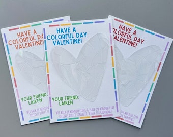 Rainbow valentine cards, Non candy Valentines for kids, assembled valentines, unique valentines for kids, rainbow window cling, holiday gift