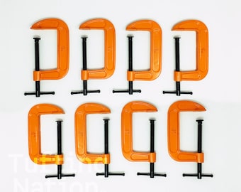 4 inch C-Clamp for Tufting Frame, Set of 2 Hand Screw Clamps, Orange Metal C Clamps, Pair of 4" Steel C-Clamp for Tufting Gun Frame