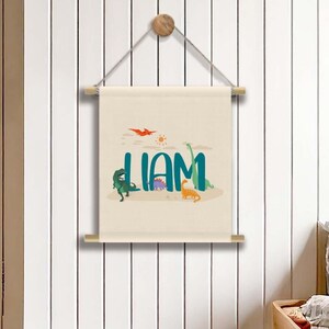 Pôster personalizado com nome de dinossauro, Trex Wall Hanging, decoração de parede de dinossauro para quarto de menino