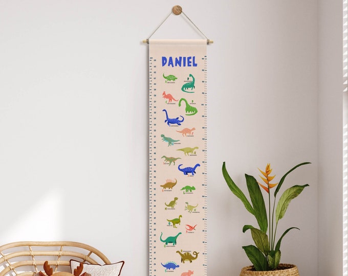 Dinosaur Alphabet Growth Chart, Personalized Dino Height Ruler, Customized Nursery Decor, Educational Dino Types