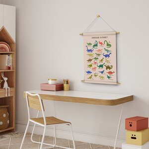 Pôster do alfabeto de dinossauro, impressão educacional, decoração de sala de aula, arte de parede ABC, decoração de dinossauro, decoração de quarto de meninos, decoração de parede de berçário