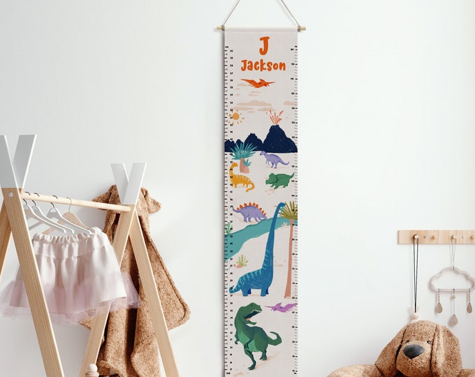 Dinosaur Growth Chart, Dino Height Ruler, Wall Hanger for Kidsroom, Custom kids decoration, Personalize Wall hanging