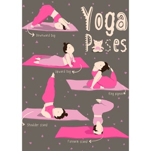 Yoga Poses Prints, Mindfulness Wall Decor, Zen Girl Drawing, Asanas illustration, Yin Yoga Studio Poster, Meditation home decor, Namaste Art