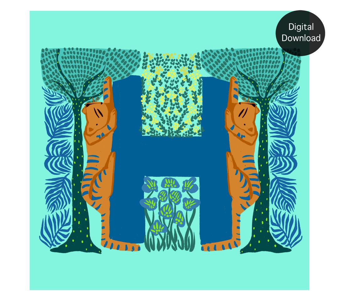 Typography Illustration Print, Alphabet Wall Art, H Letter Poster