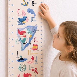 Personalized Mermaid Alphabet Growth Chart: Nursery ABC Learning poster, Undersea Fairy Tales