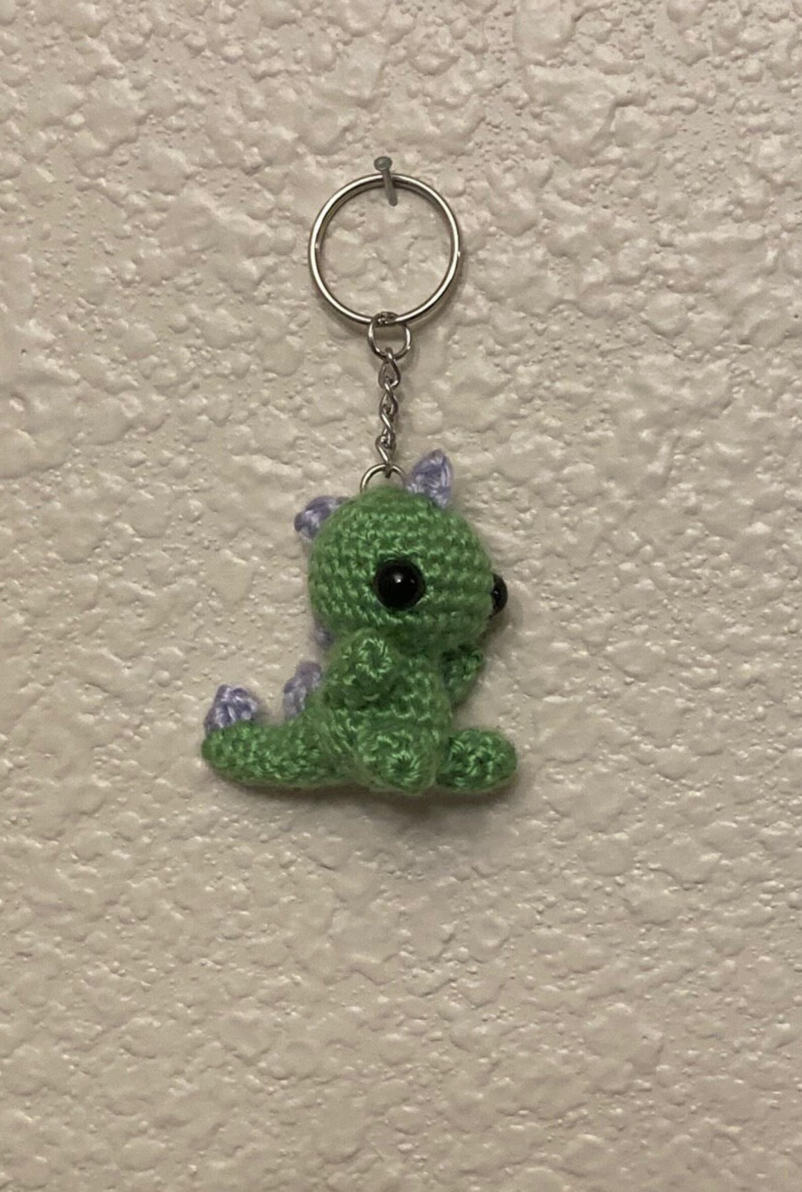 Keychain Crochet Dinosaur with Purple Spikes Etsy