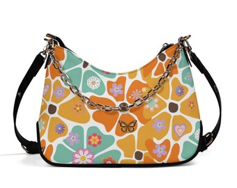 Retro Abstract Daisy Flower Lady Shoulder Bag