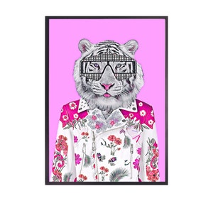 Pink Floral Tiger- Digital Printable - Fashion Print - Fashion Art - Animal Art - Tiger Print - Animal Art Prints