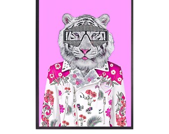 Pink Floral Tiger- Digital Printable - Fashion Print - Fashion Art - Animal Art - Tiger Print - Animal Art Prints