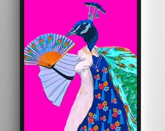 孔雀のファッションアートプリント - - ファッションプリント - 日本の扇子 - ライオンの肖像画 - ファッションアート - 現代アート - 動物アート - 新しいアート