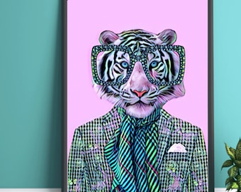 Arte de tigre púrpura de moda - Imprimible digital - Impresión de moda - Arte de moda - Arte animal - Impresión de tigre - Impresiones de arte animal