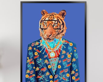 Classy Tiger Art Print -  - Fashion Print - Canvas Art - Lion Portrait - Fashion Art - Contemporary - Animal Art - New Art - Art Prints