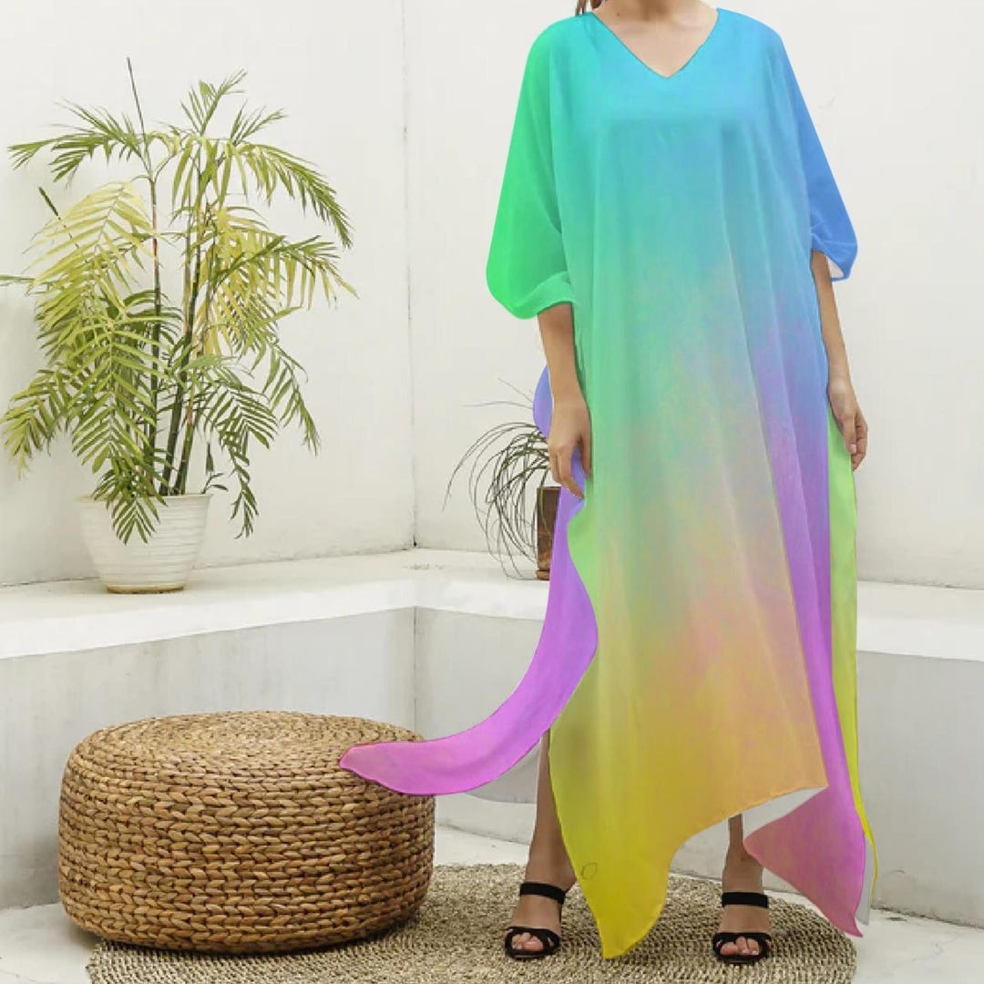 Rainbow Rbe Rainbow Ombre Gradient Kaftan Robe Dress - Etsy