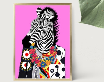 Fashion Zebra Digital - Art Print, Zebra Wall Art Poster, Black and White  stripe zebra- Zebra Art