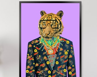 Classy Tiger Art Print -  - Fashion Print - Canvas Art - Lion Portrait - Fashion Art - Contemporary - Animal Art - New Art - Art Prints