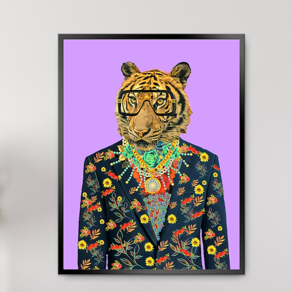 Classy Tiger Art Print -  - Fashion Print - Canvas Art - Lion Portrait - Fashion Art - Contemporary - Animal Art - New Art - Art Prints